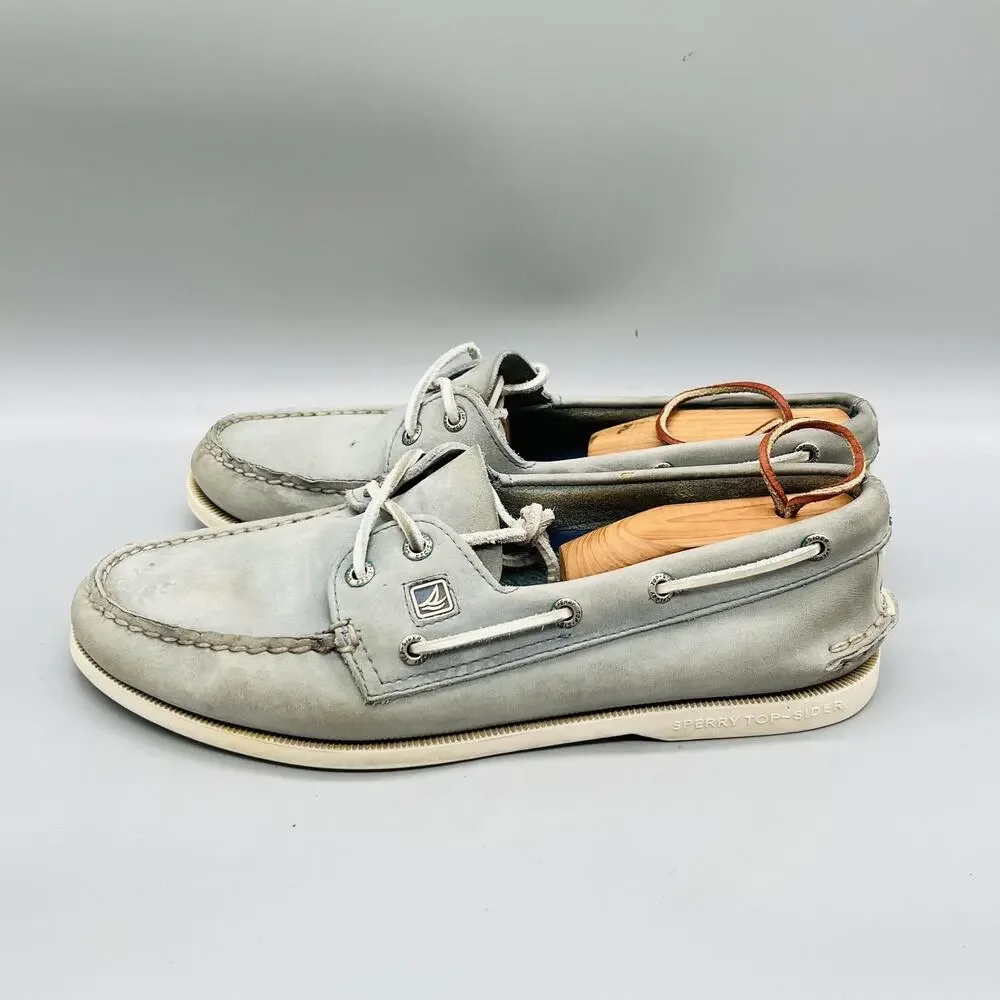 Sperry Shoes Mens 10.5 Gray Leather Top Sider 2 Eye Boat Moc Toe Casual Comfort